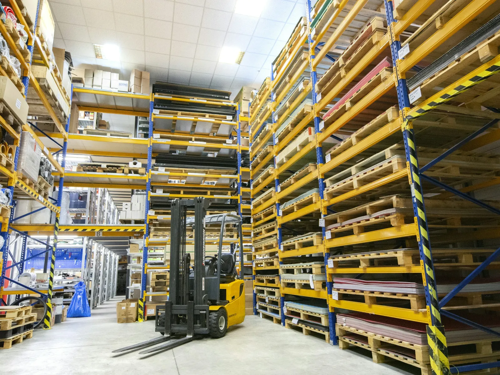 a truck in a warehouse