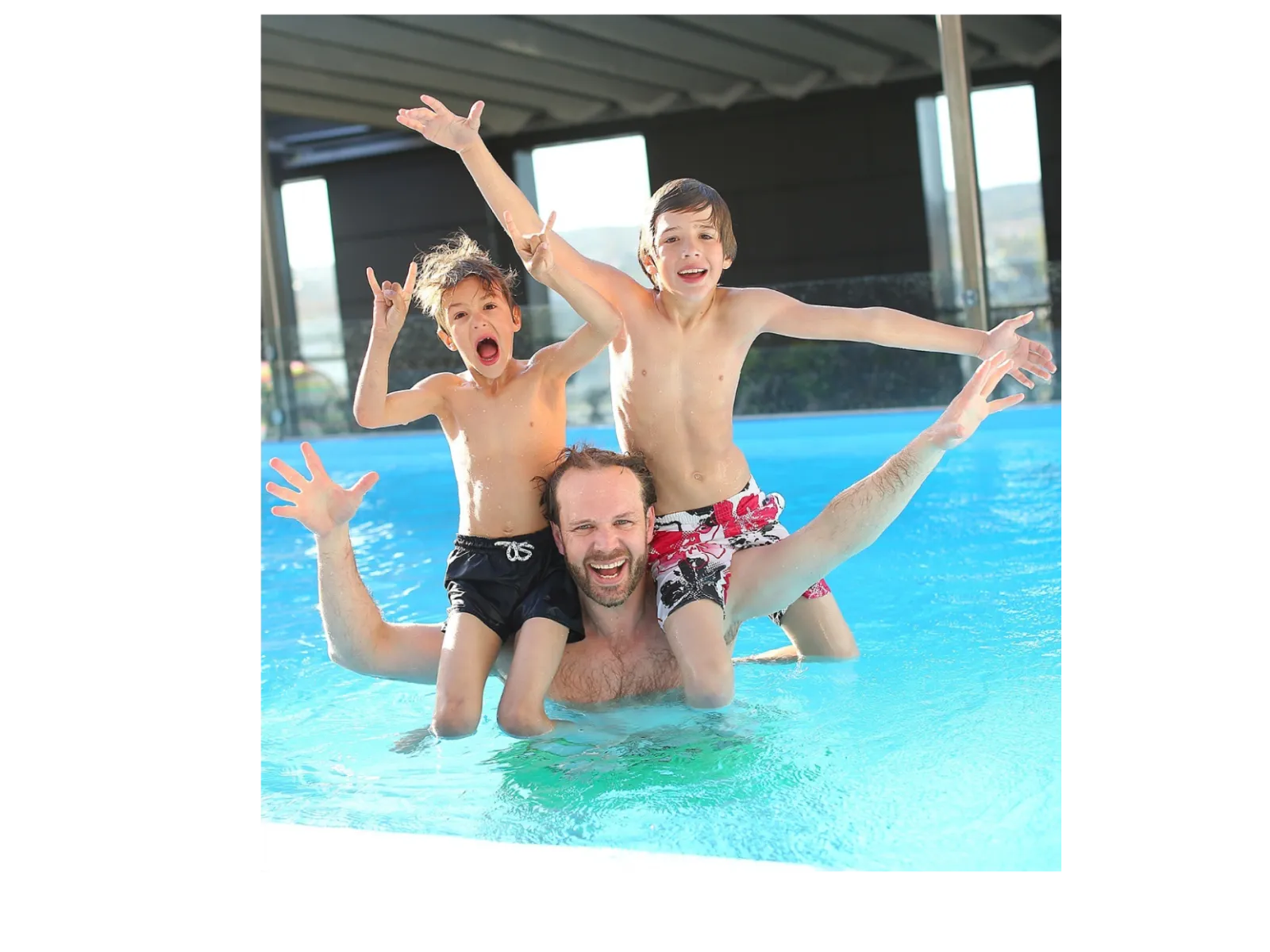 a group of people in a pool
