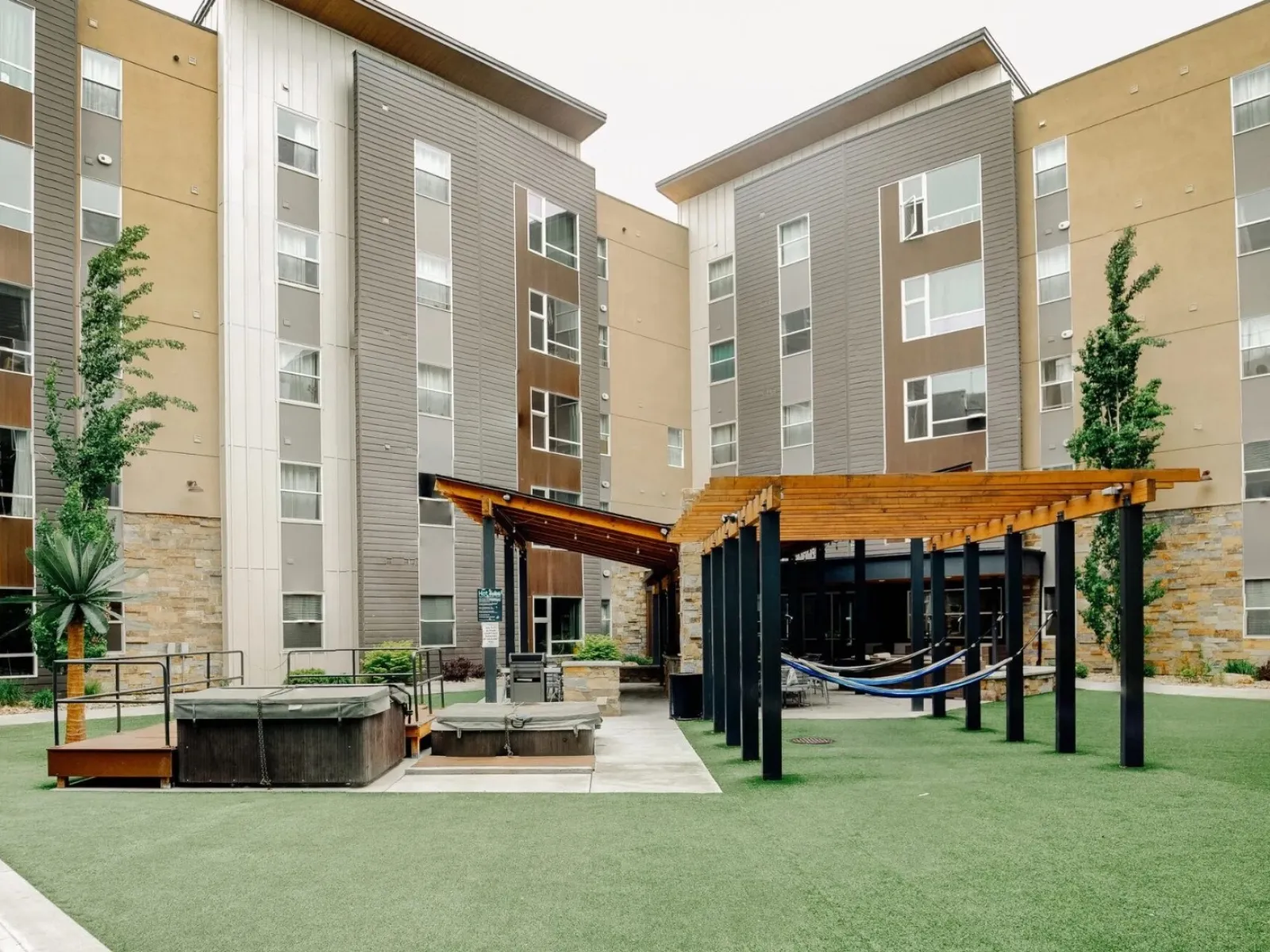 a courtyard in front of a building