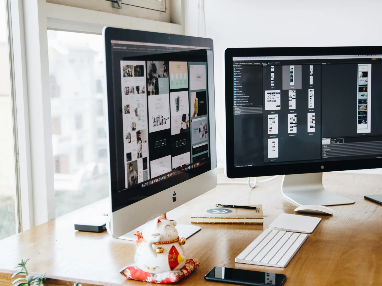 a desk with a computer and a monitor