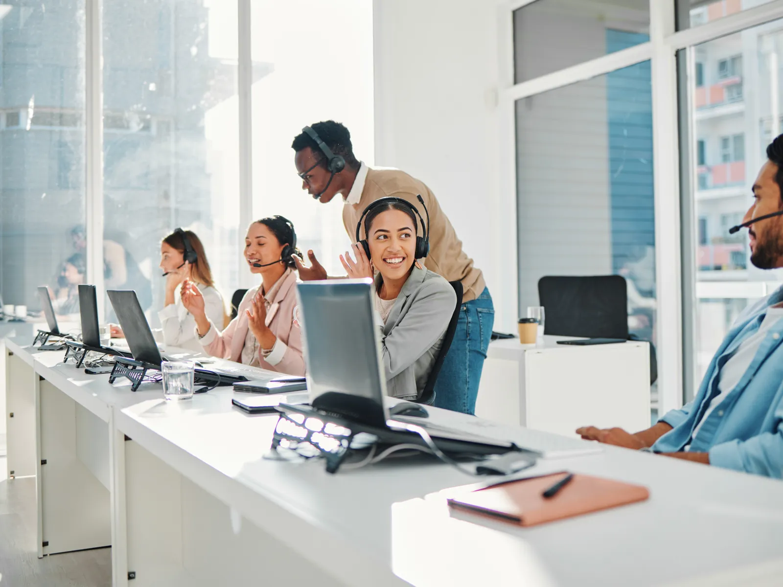 a group of people in an office