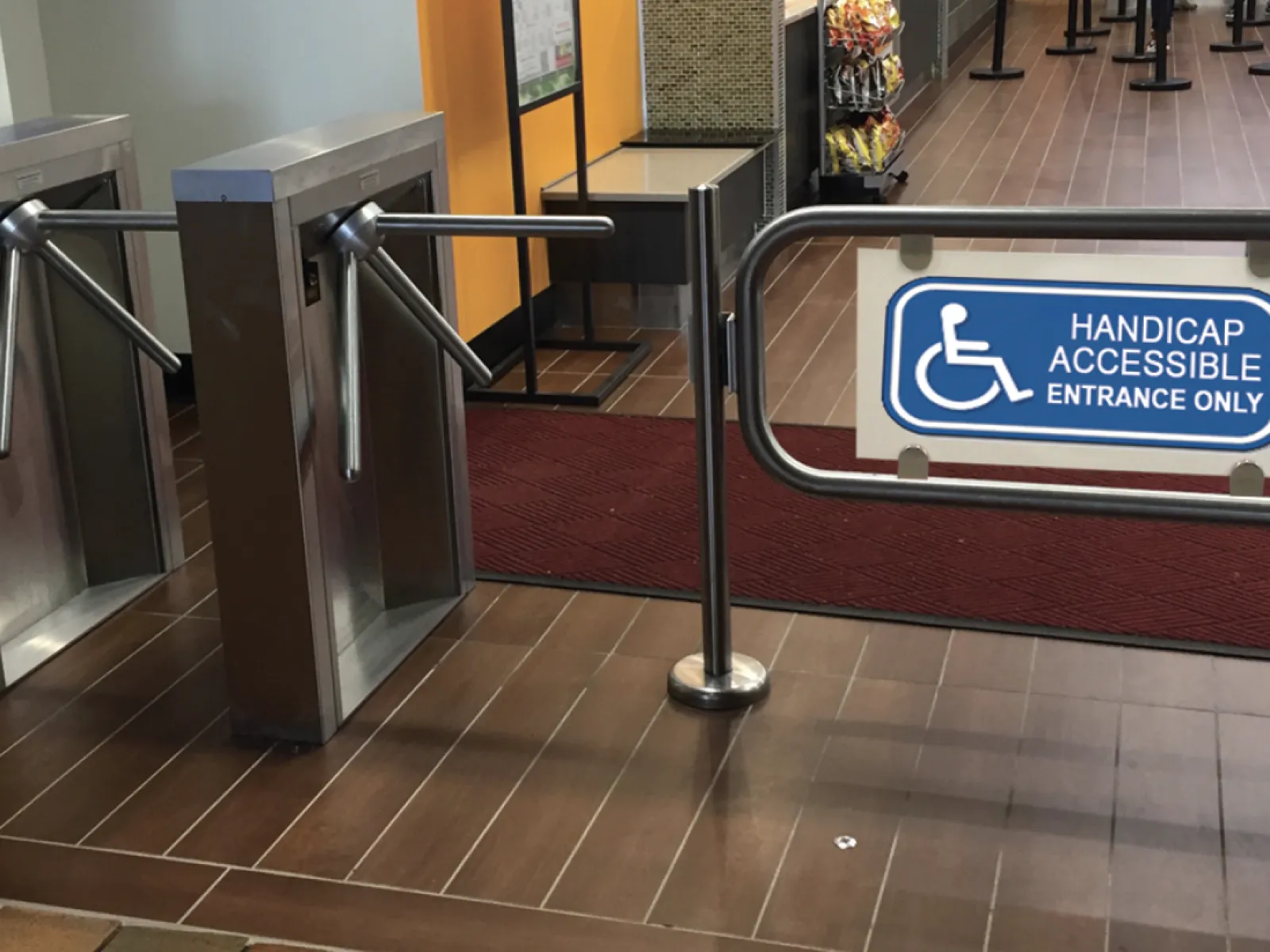 turnstile security system in a food court