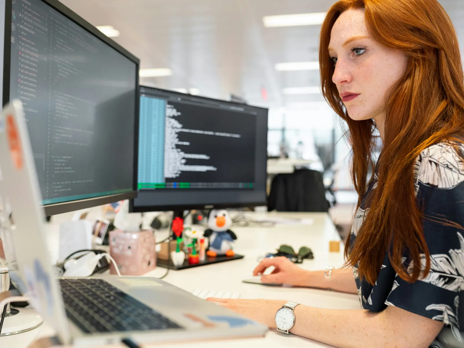 a woman working on a computer