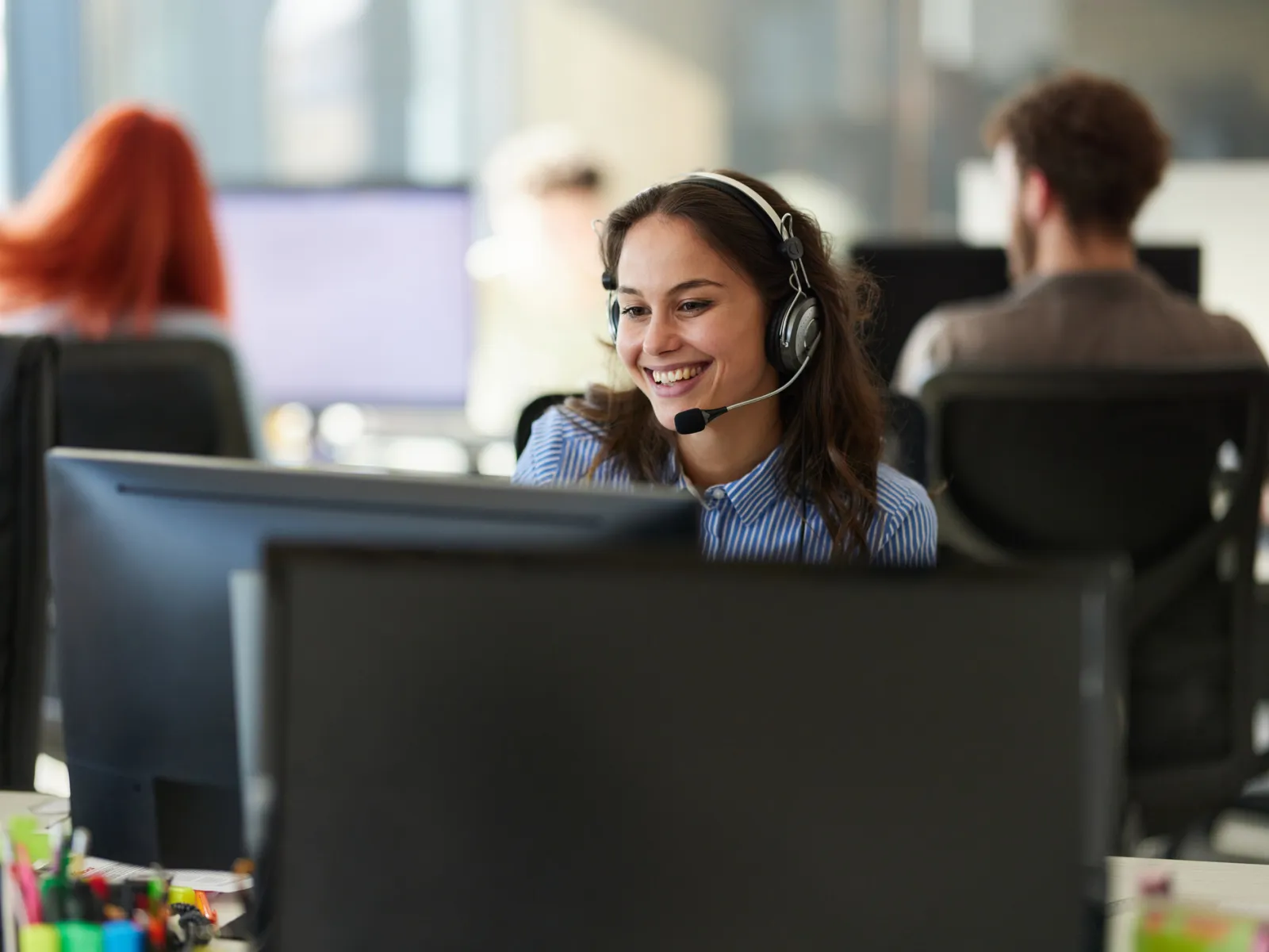 a woman wearing headphones