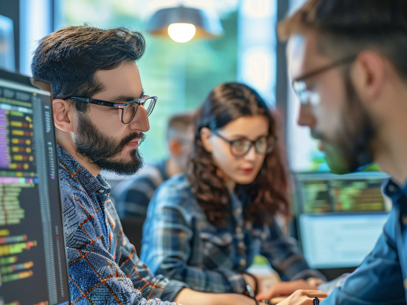 a group of people working on computers