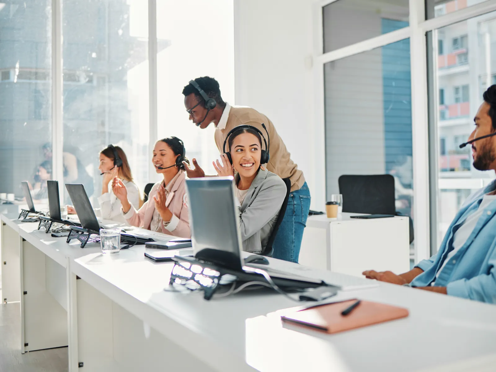 a group of people in an office