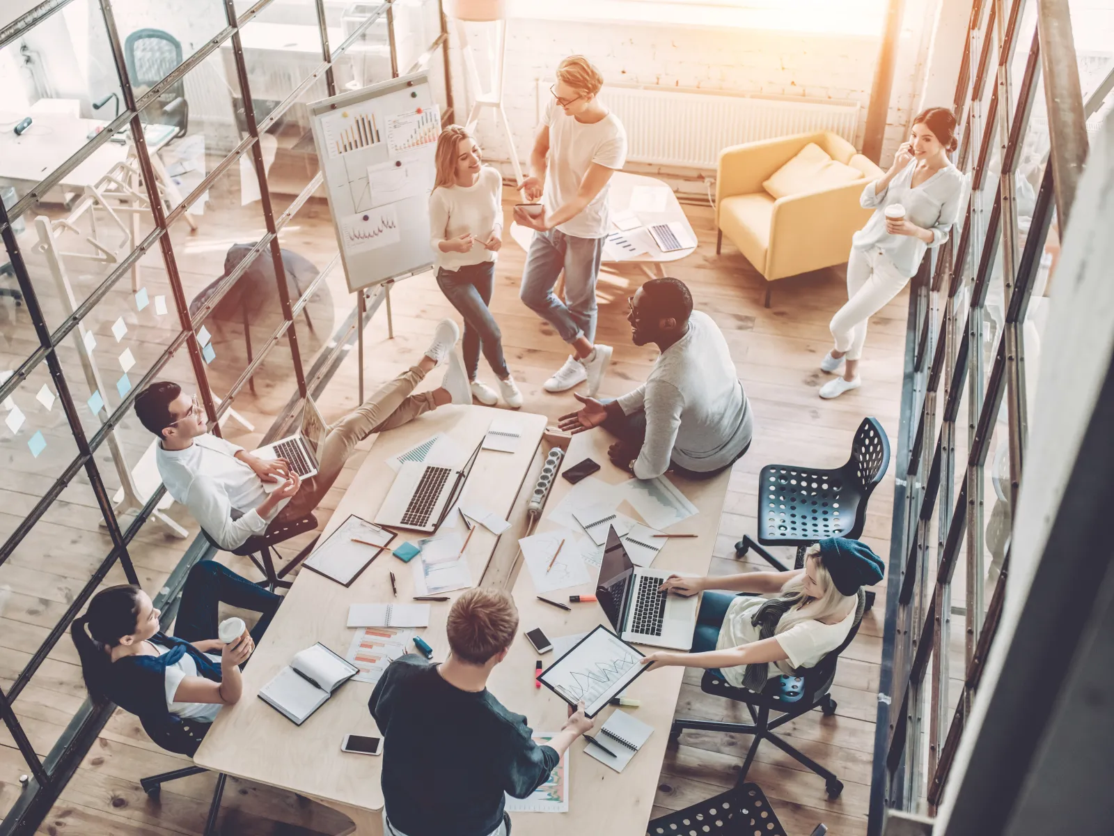 a group of people in a meeting