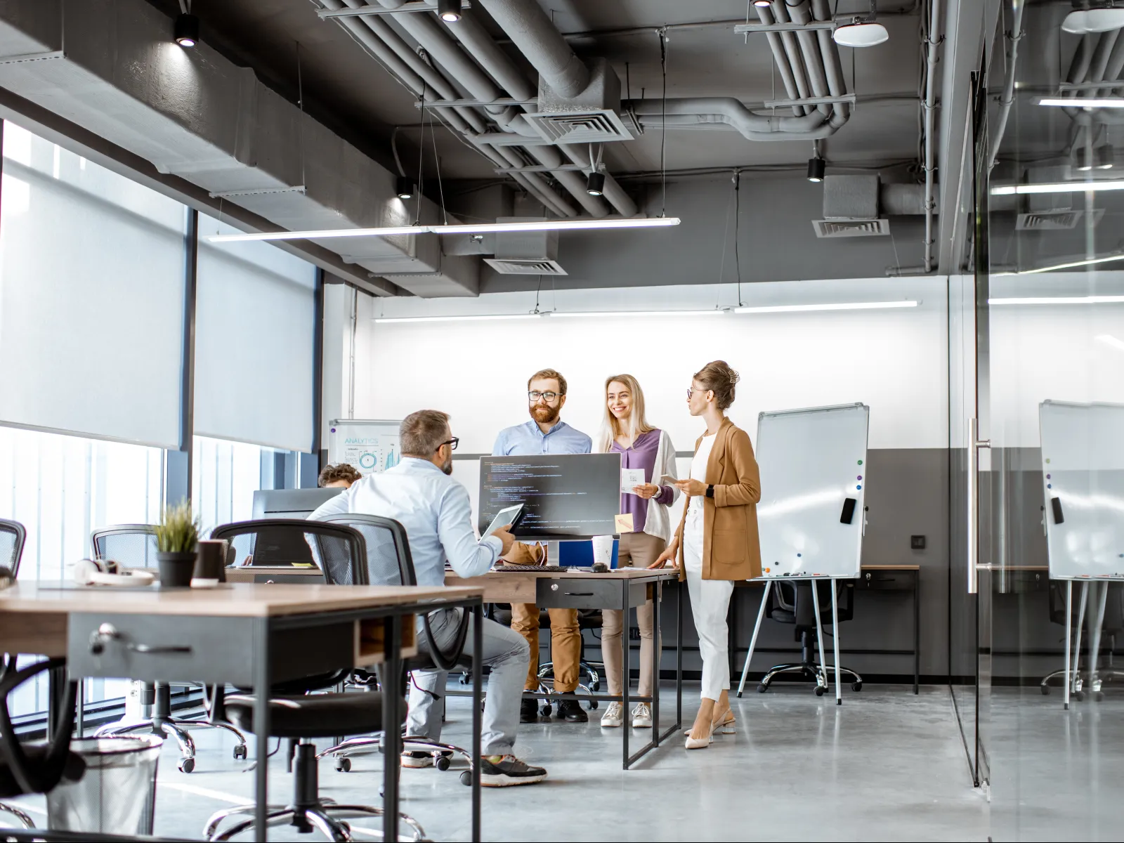a group of people in an office