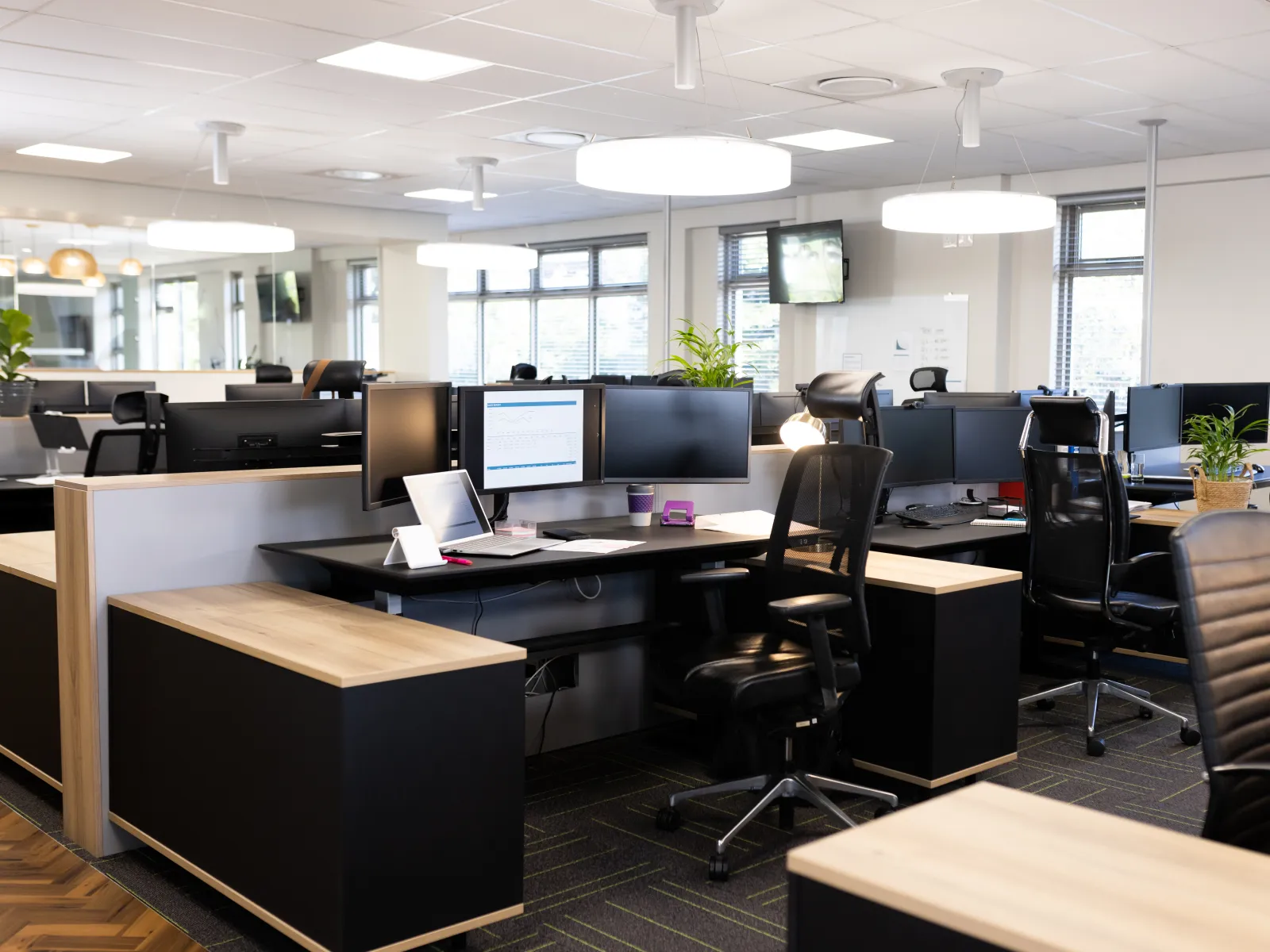 an office with several computers