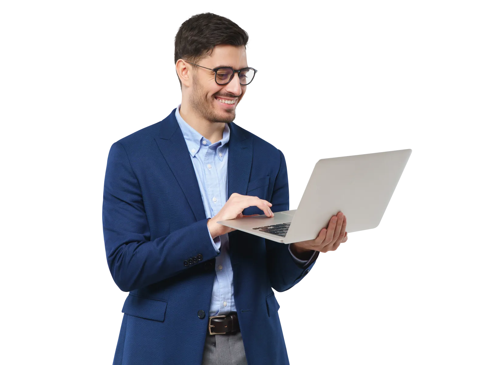 a man holding a laptop