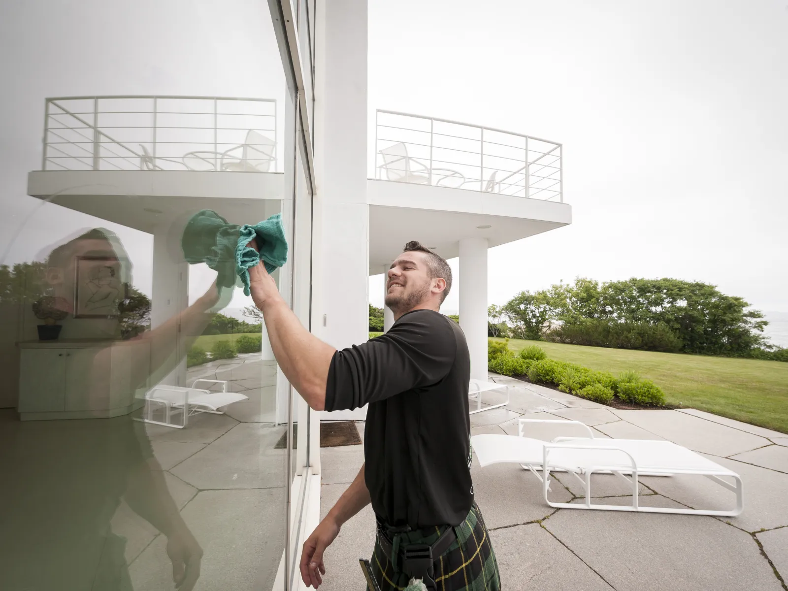 a man holding a green object