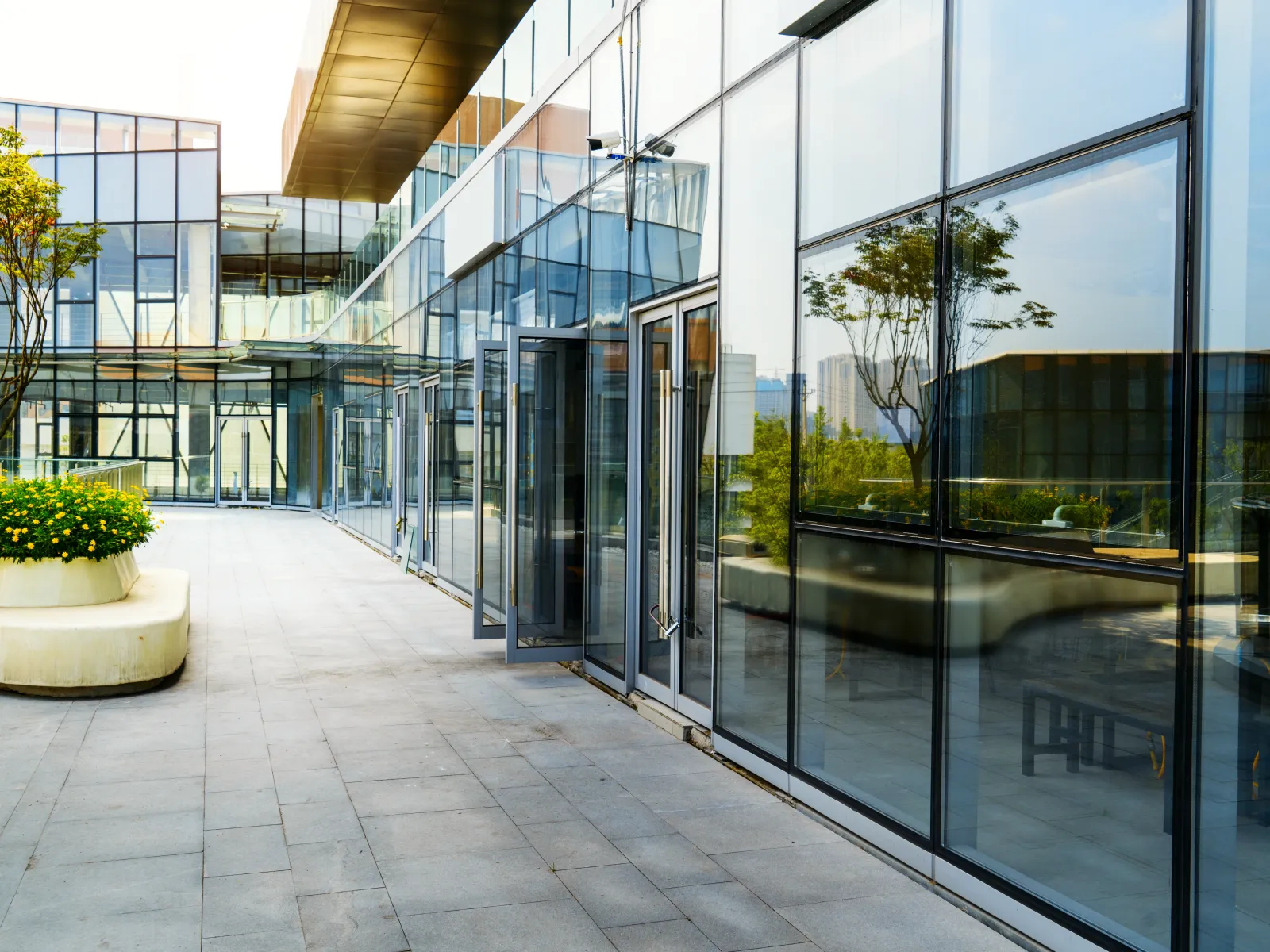 a building with glass walls