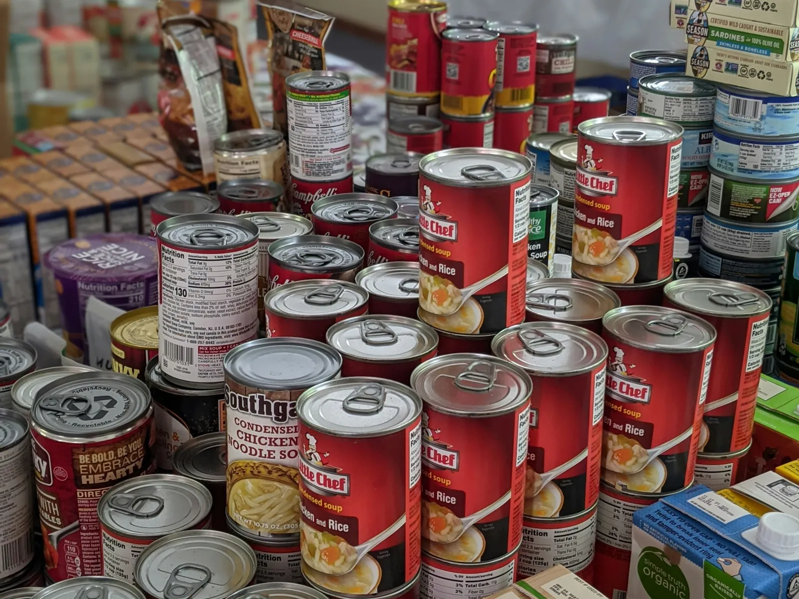 a group of cans on a table