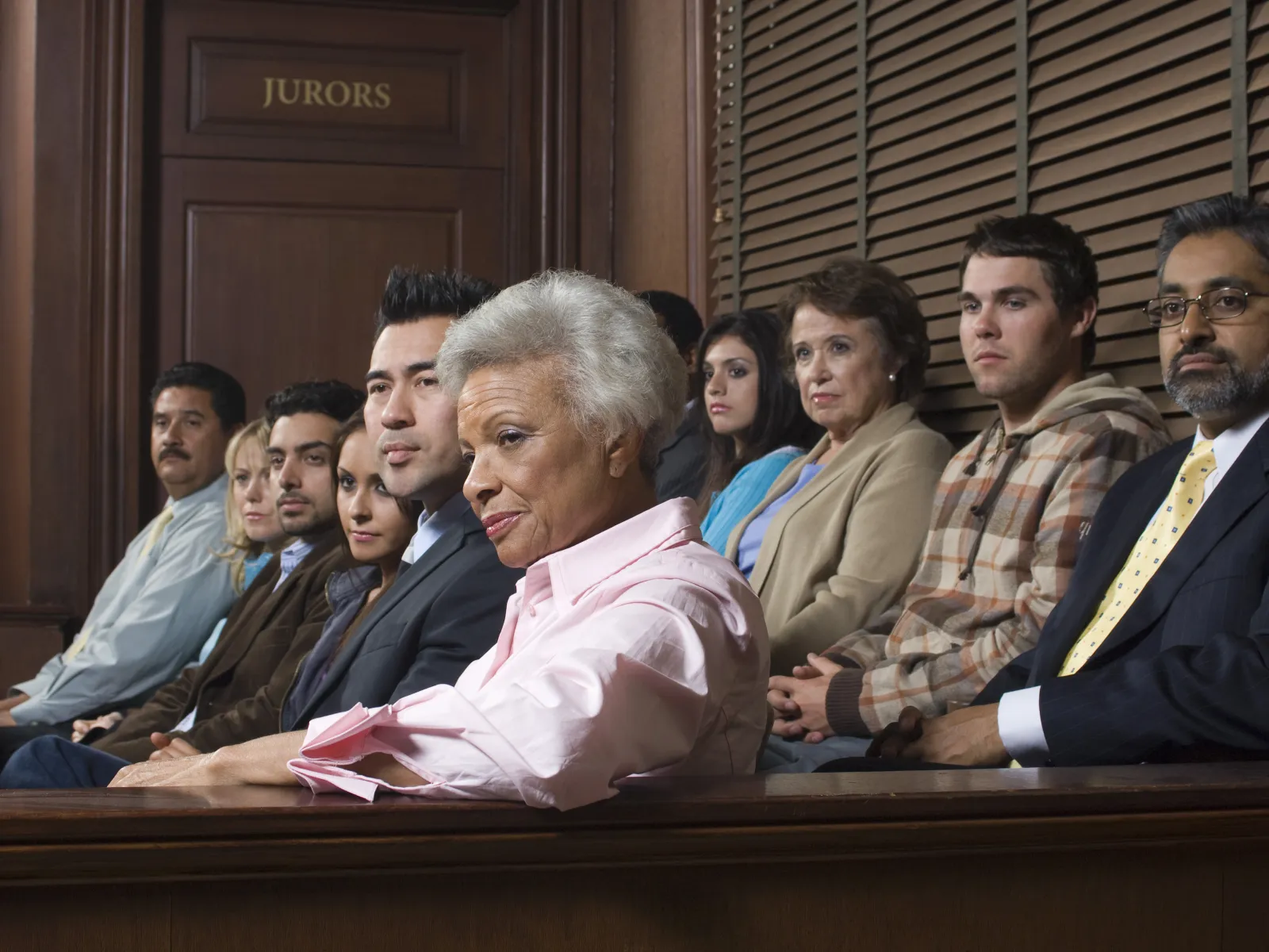 A jury hearing a divorce case.