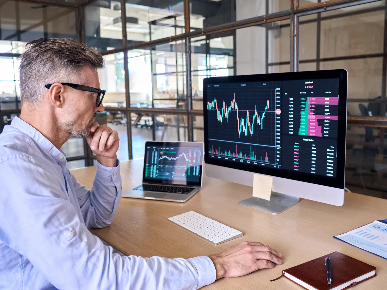 A man trading cryptocurrency.