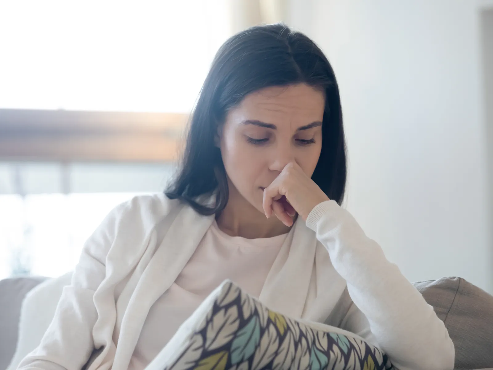 Thinking about common marriage issues she is having with her spouse.