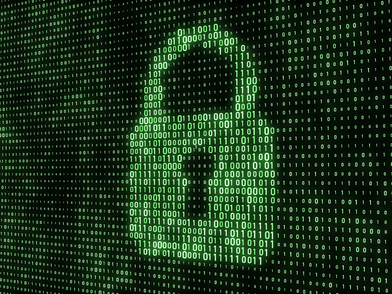 A digital padlock icon over a background of green binary code, symbolizing cybersecurity.