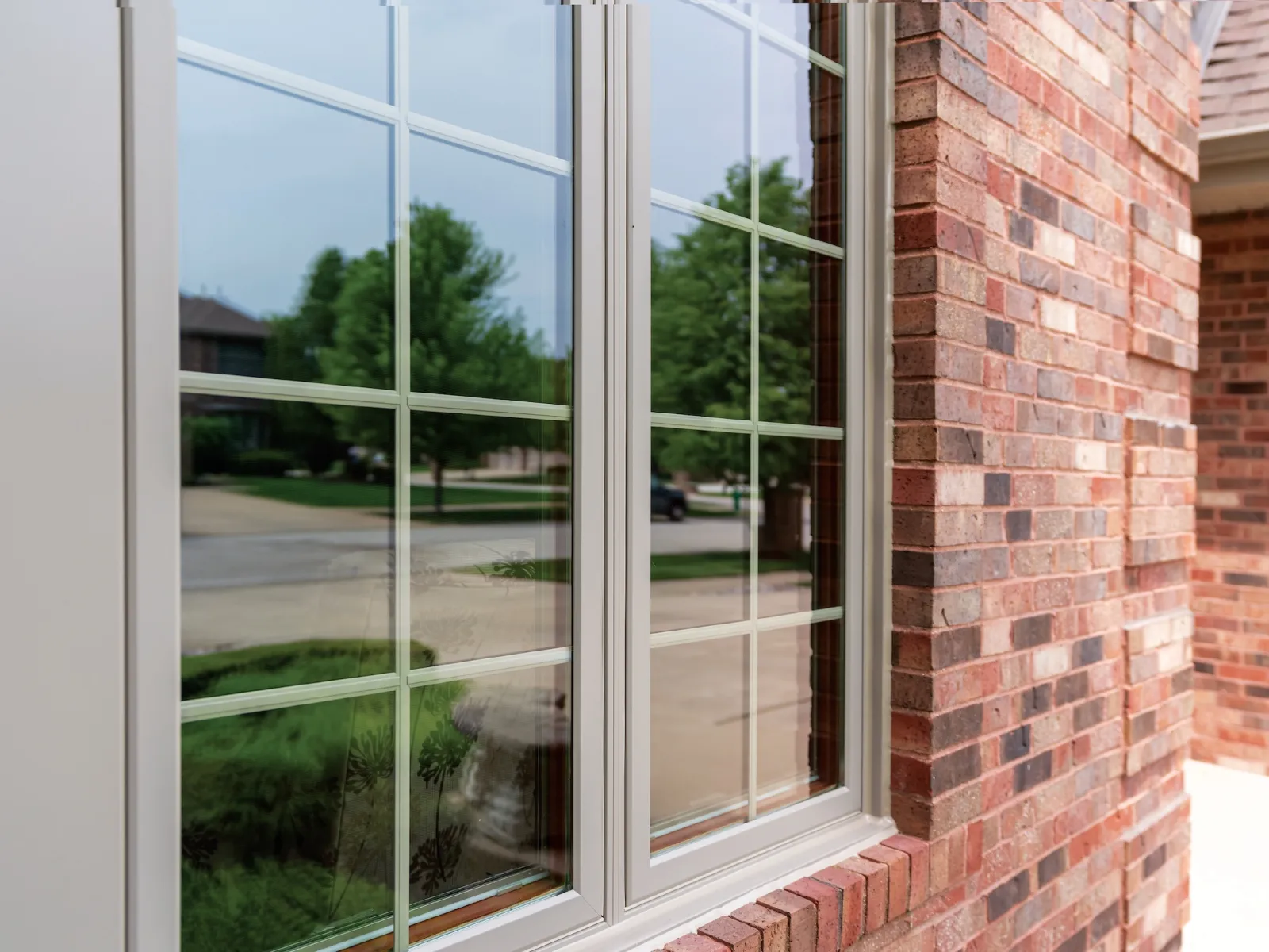 Installed Infinity fiberglass casement windows on a two-story brick home in Dunwoody, GA