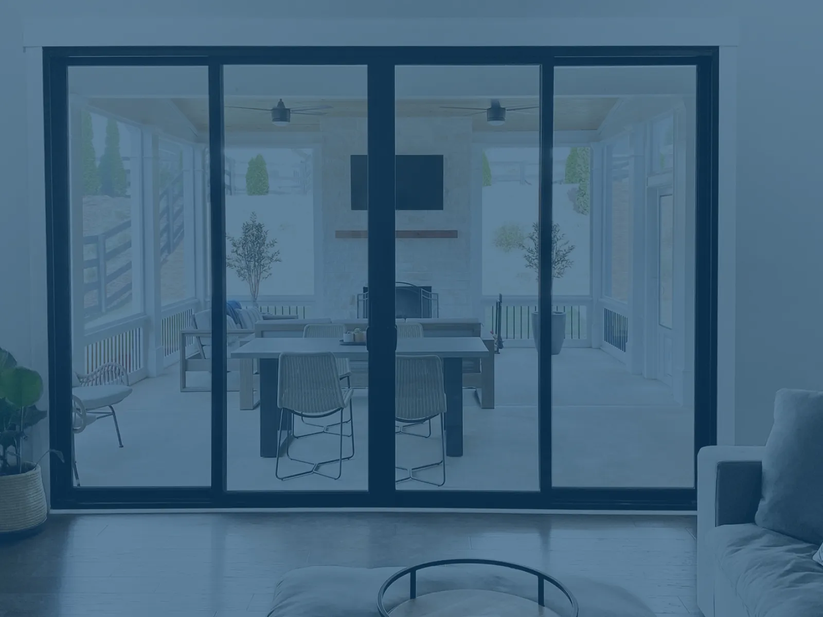 a room with a table and chairs