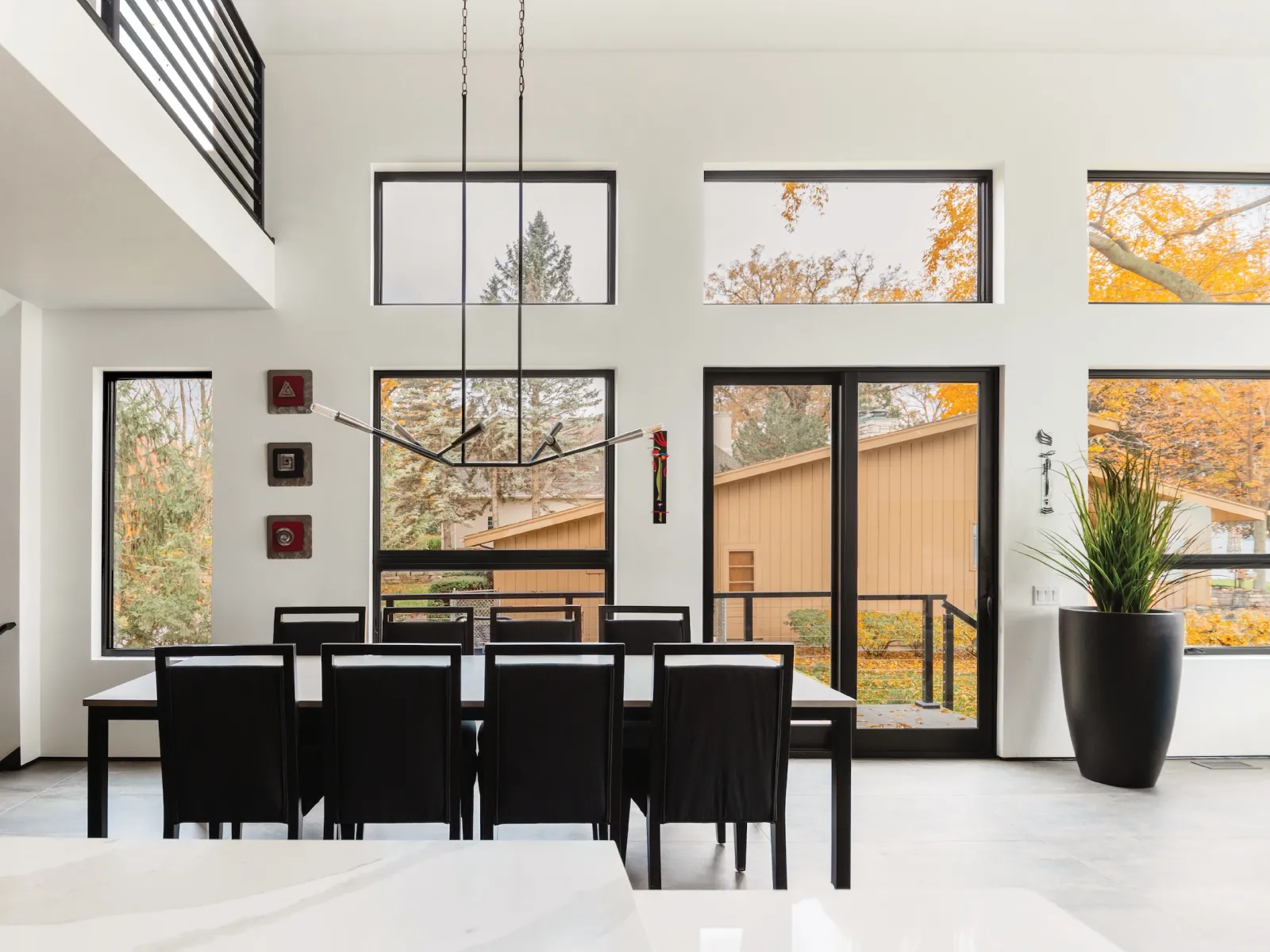 a room with a table and chairs
