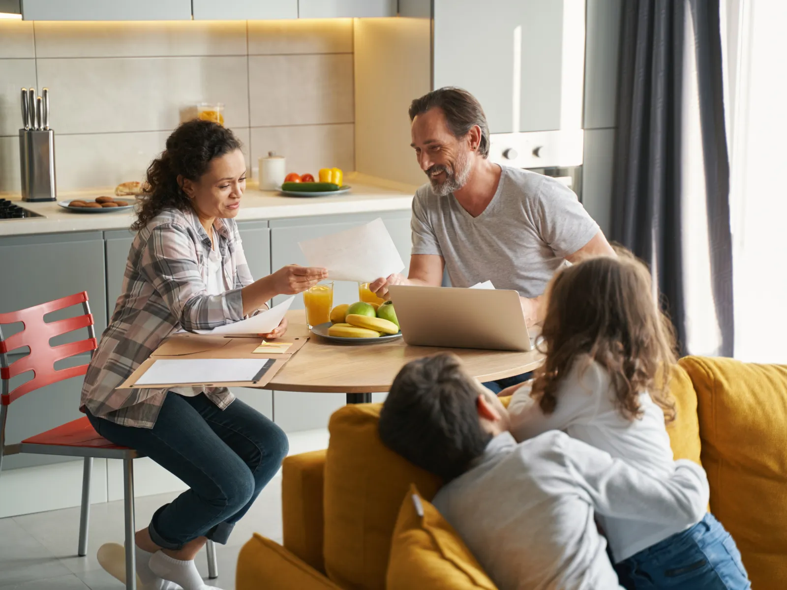 family sitting around table