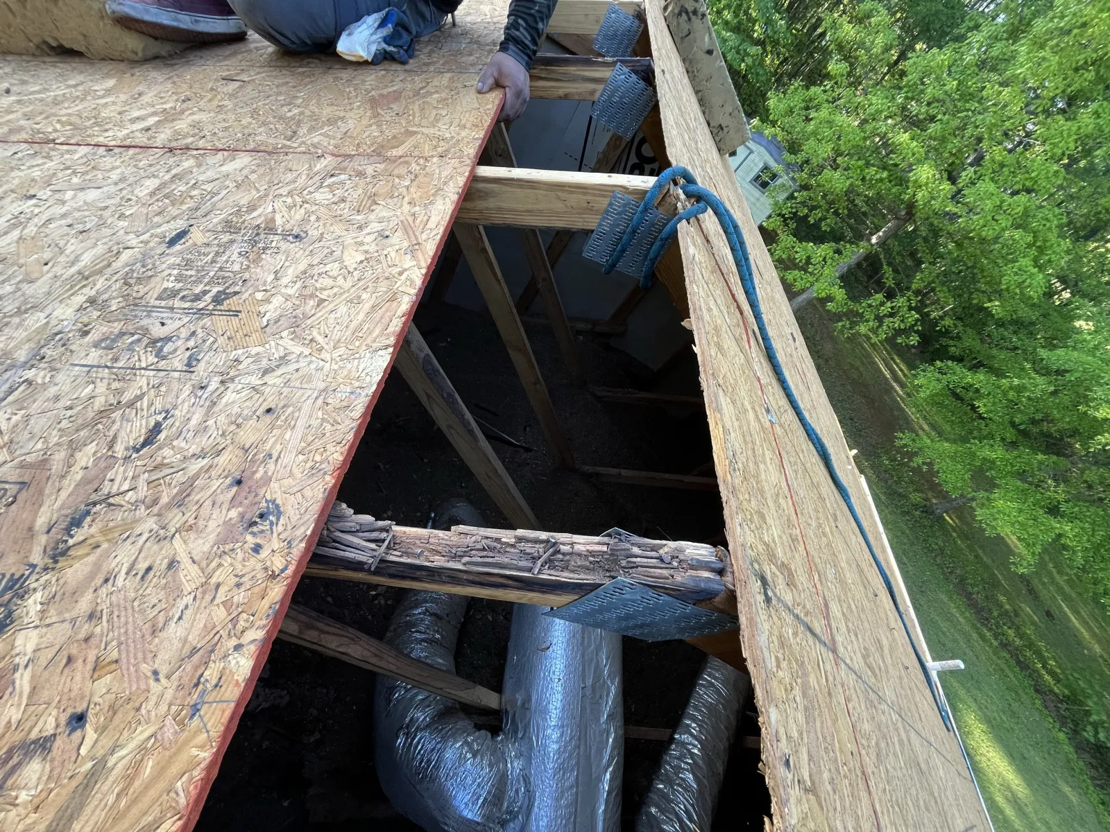 Roof damage in attic