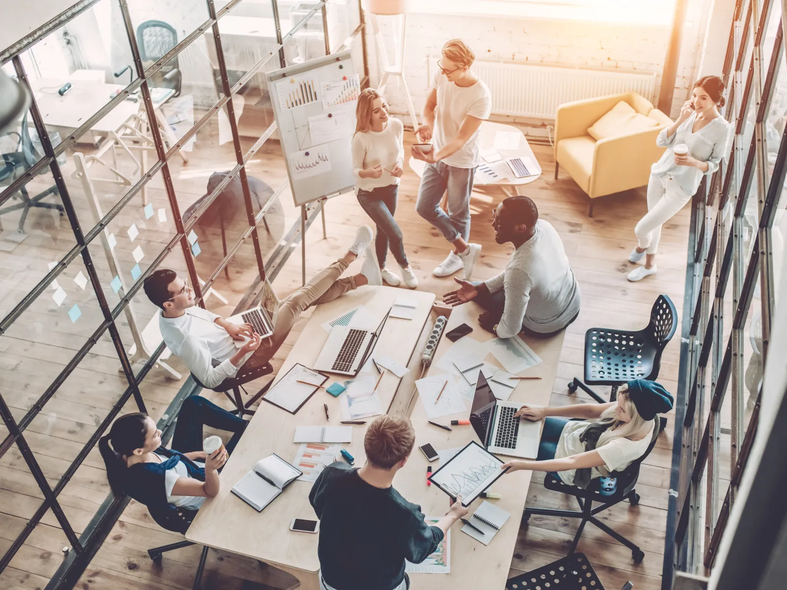 a group of people in a meeting