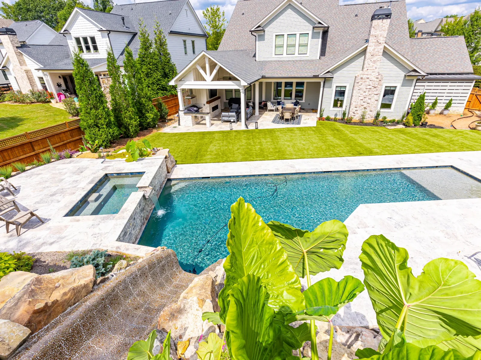 a swimming pool in a backyard