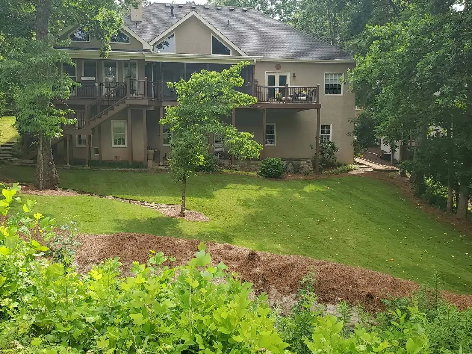 a house with trees and grass