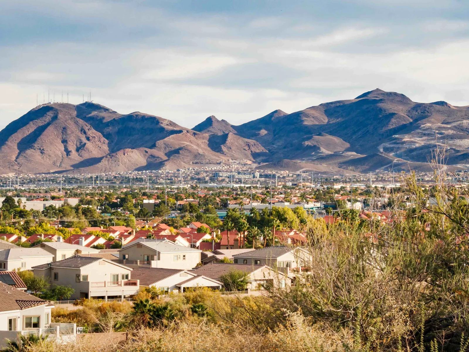 a town with mountains in the background