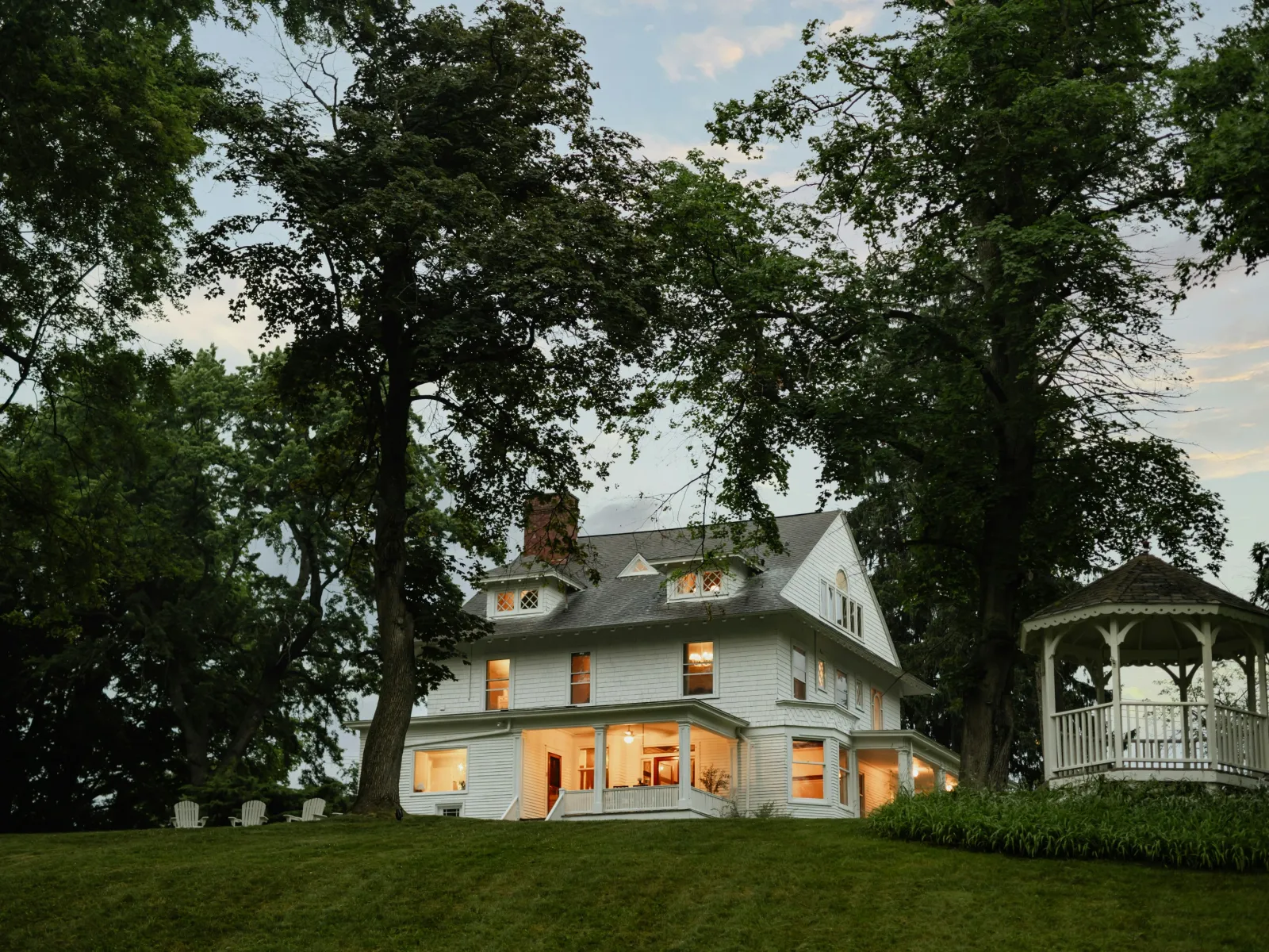 a house with trees around it