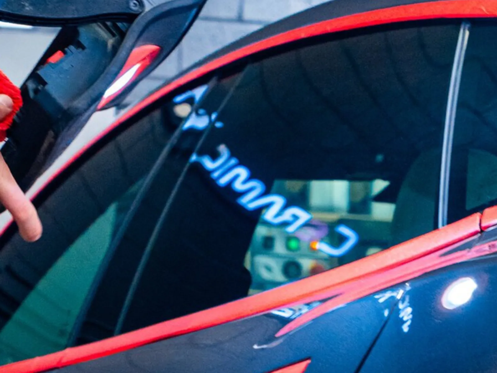a person holding a steering wheel