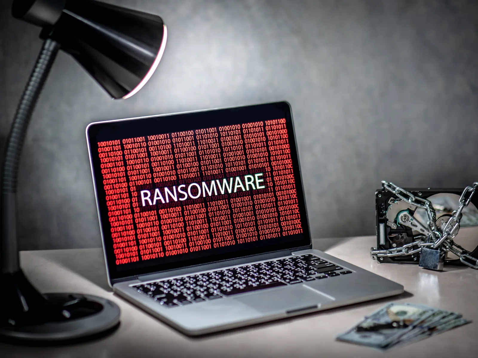 a laptop with a red screen