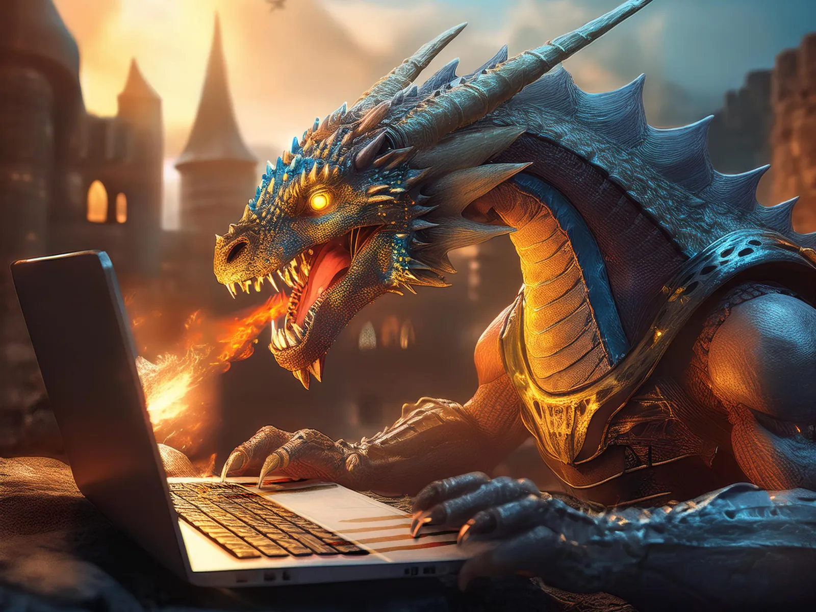 a dinosaur with a laptop