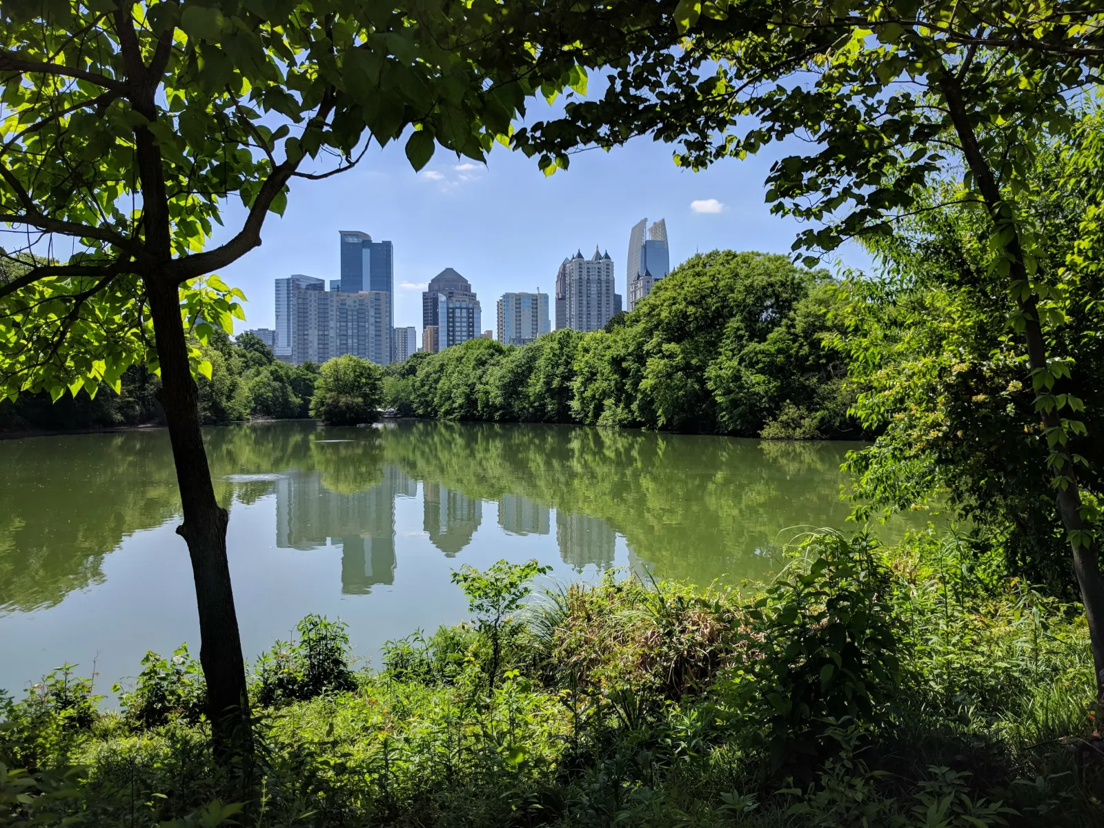 a body of water in front of the city of Atlanta