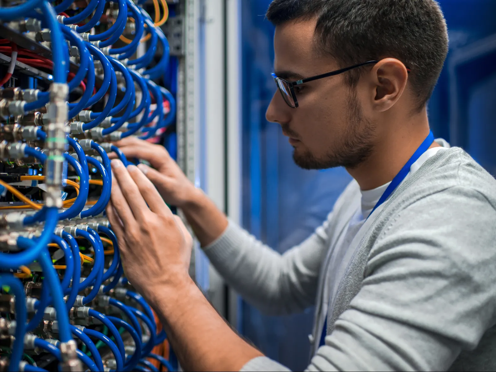 a man looking at a computer