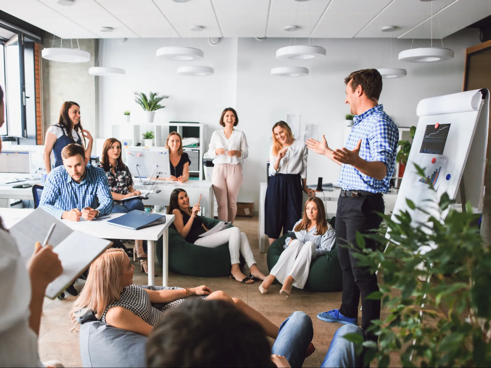 a group of people in a room