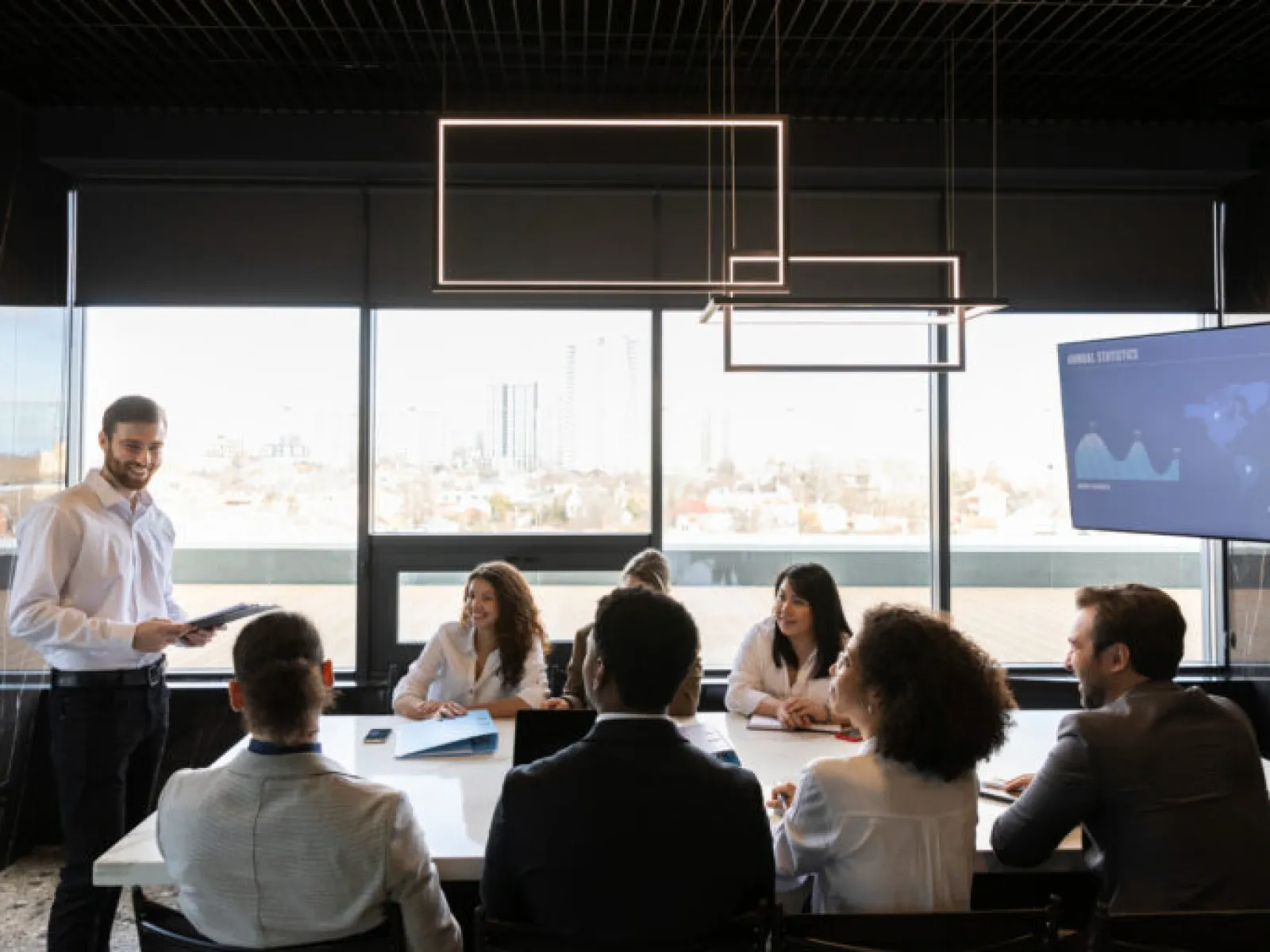 a person giving a presentation to a group of people