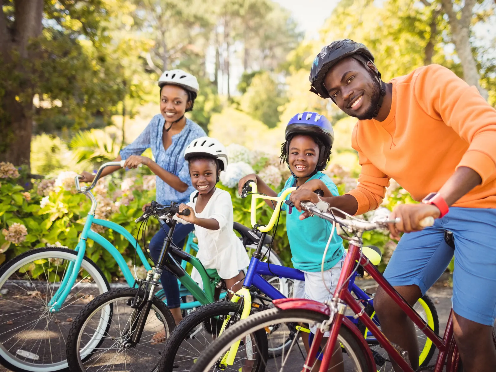 a family on bicycles