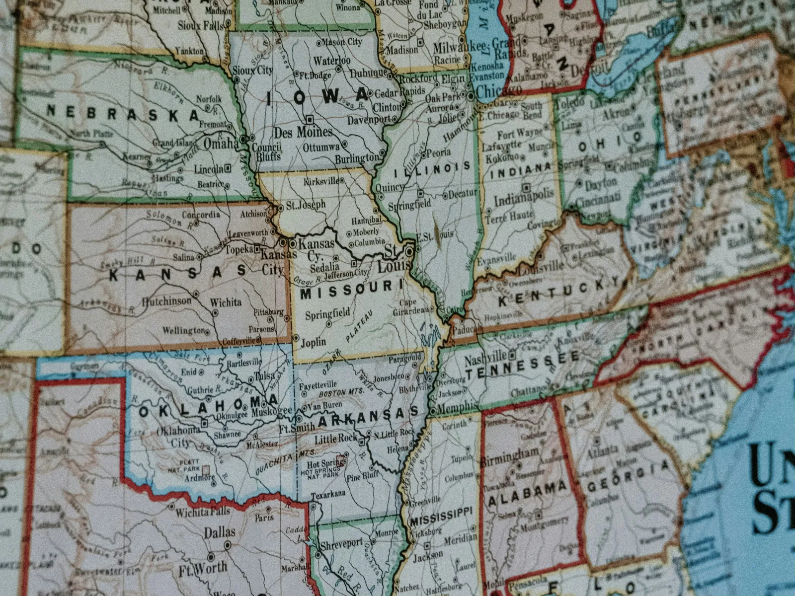 Map showing central and southern US states including Texas, Oklahoma, Illinois, Michigan, and surrounding regions.