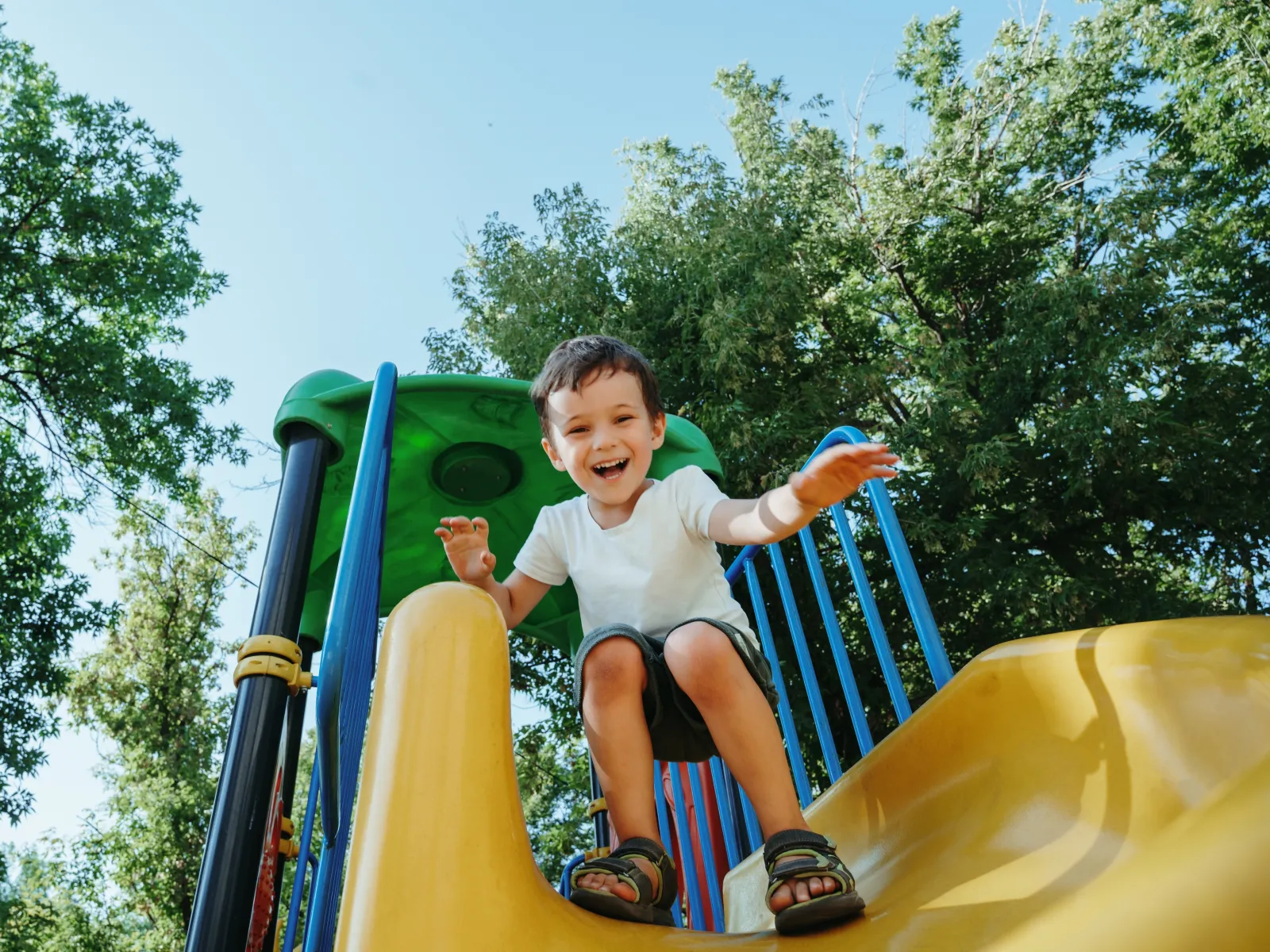 a boy on a slide
