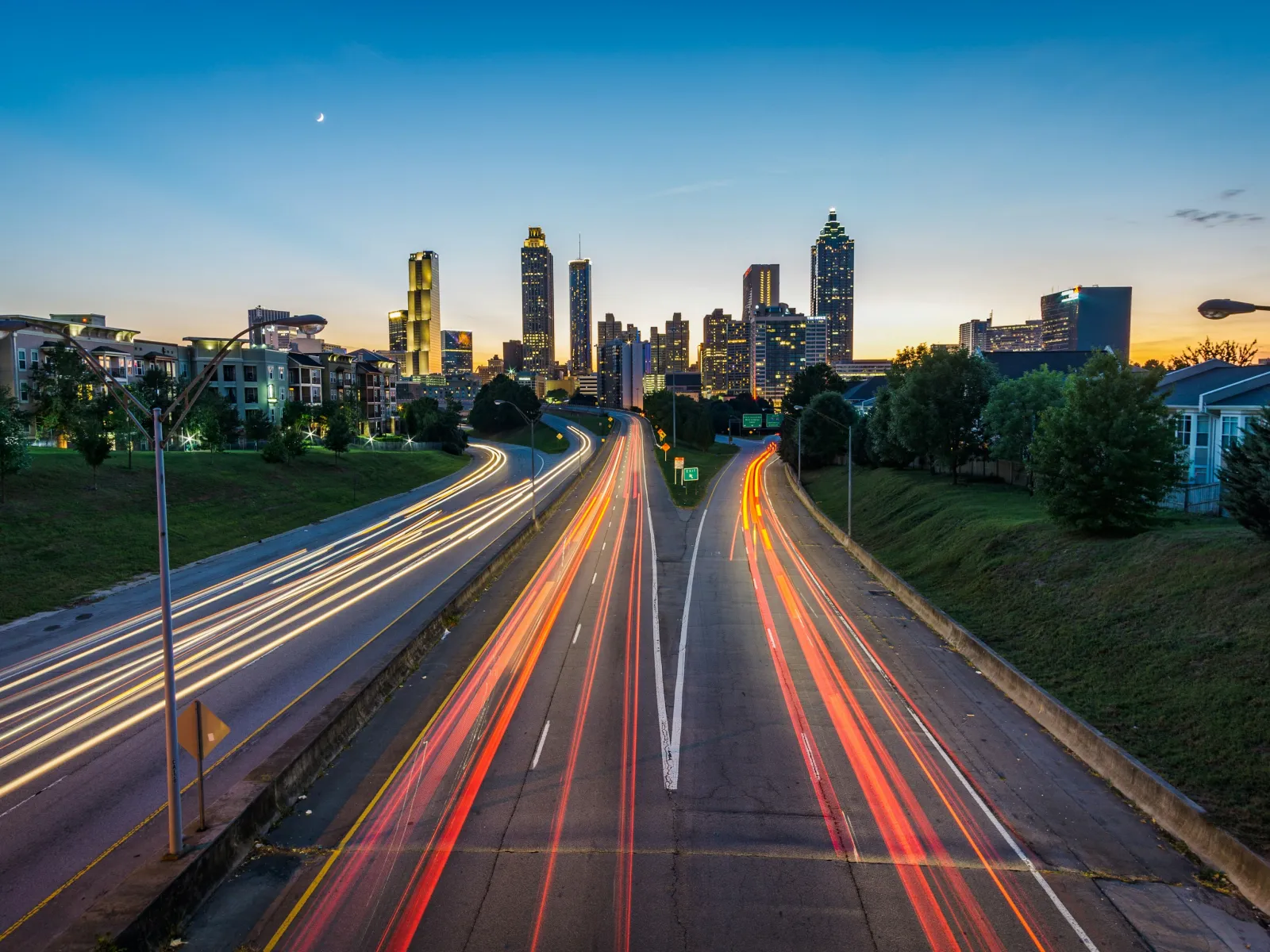 a highway with red lights