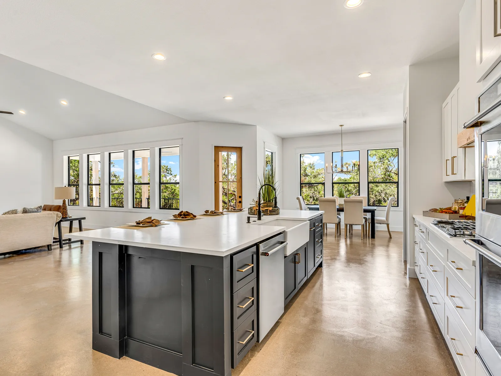 a kitchen with a large island