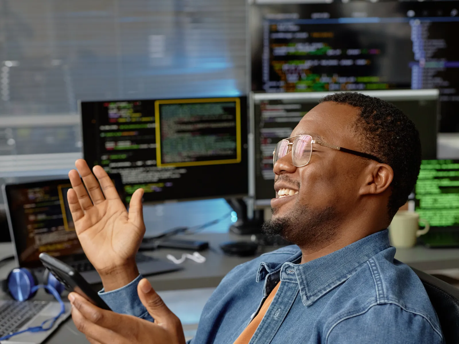 a man sitting at a desk
