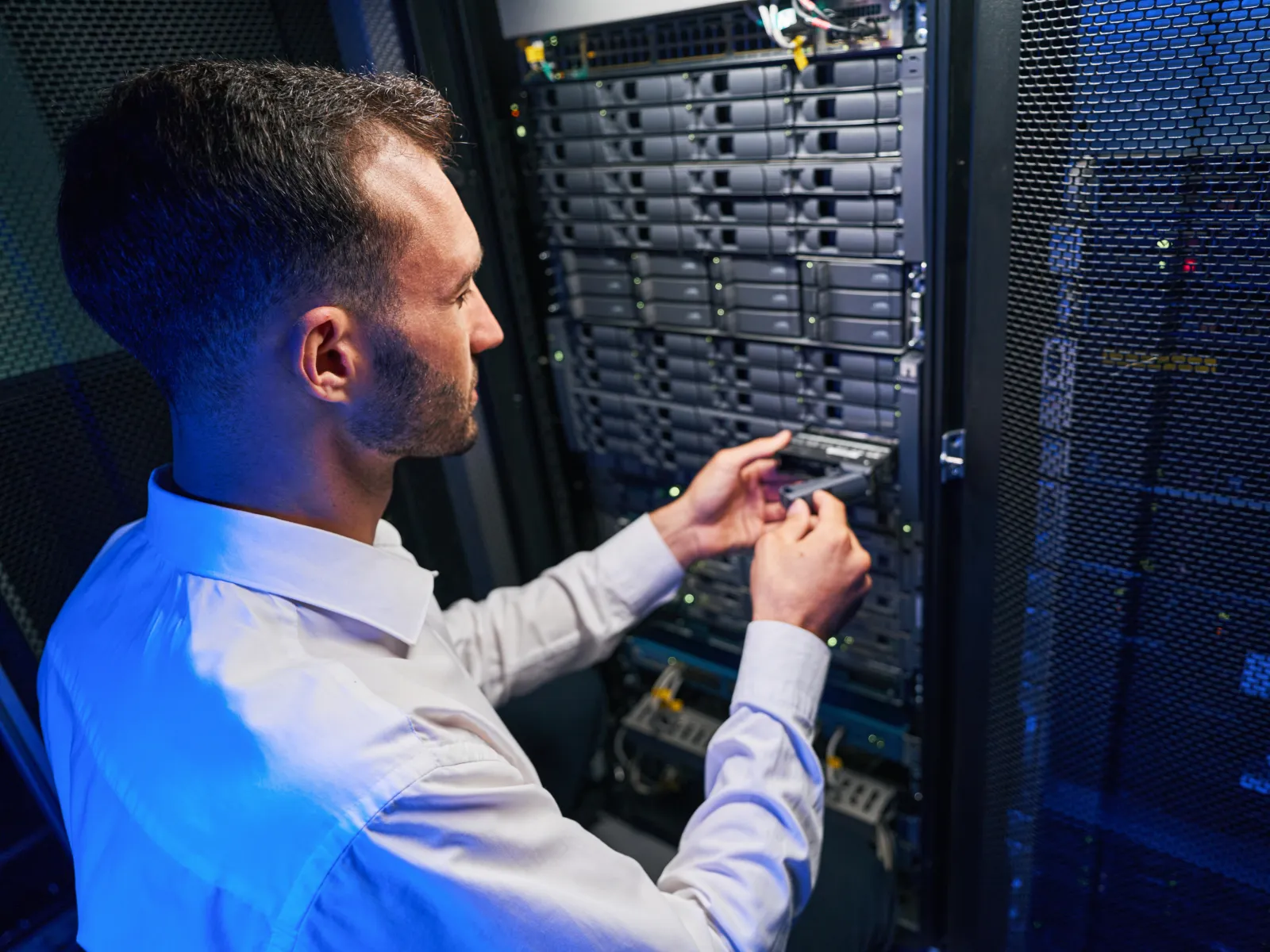 a man looking at a computer screen
