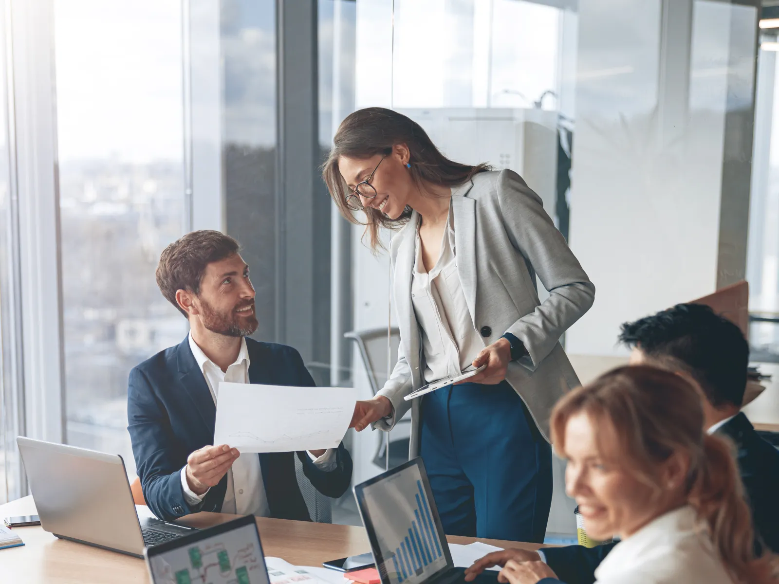 a group of people in an office