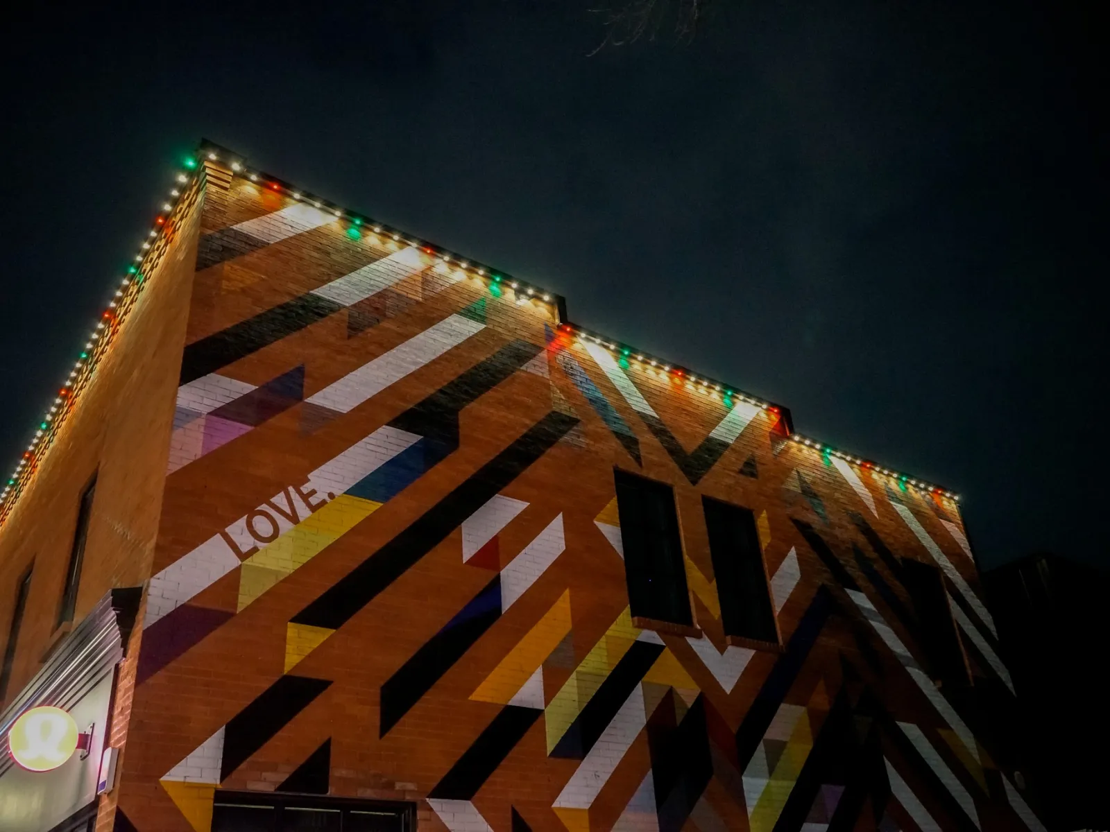 a large building with lights