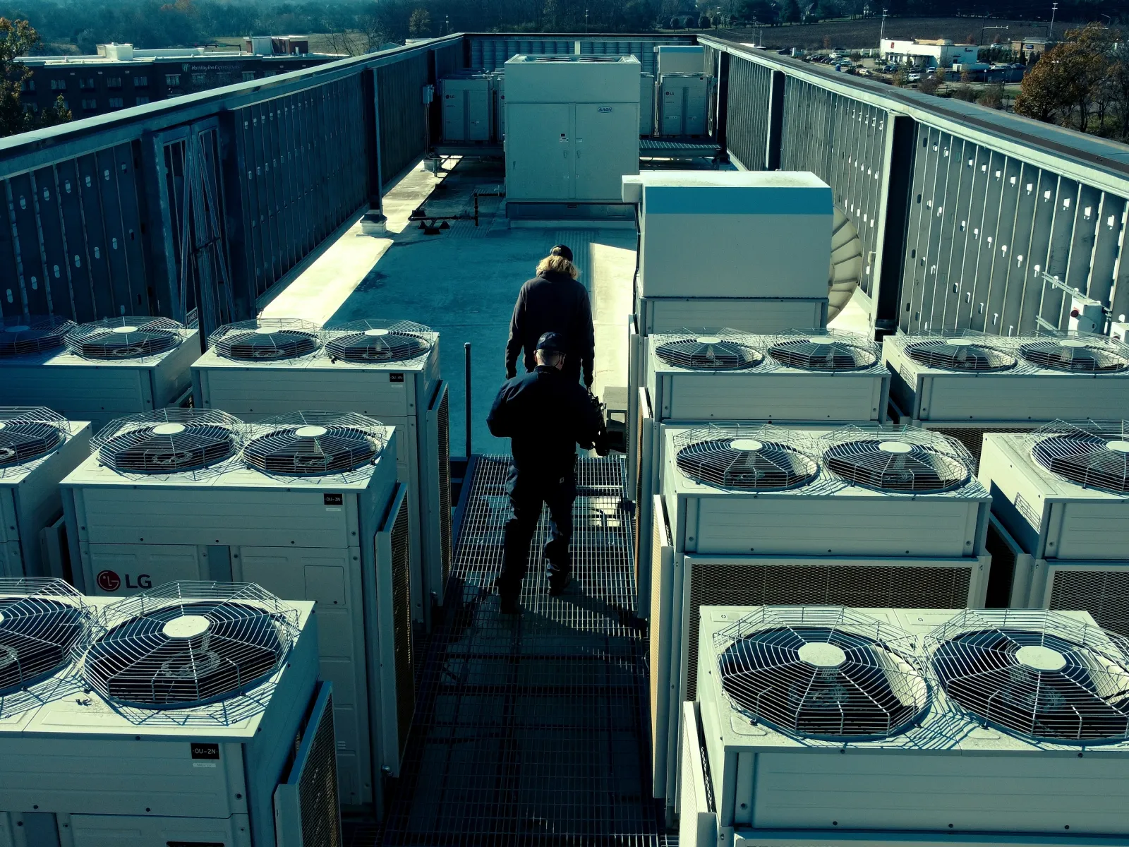 a person standing on a roof