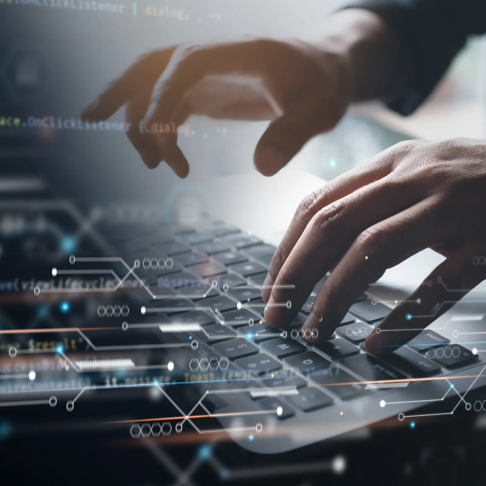 a close-up of hands on a computer