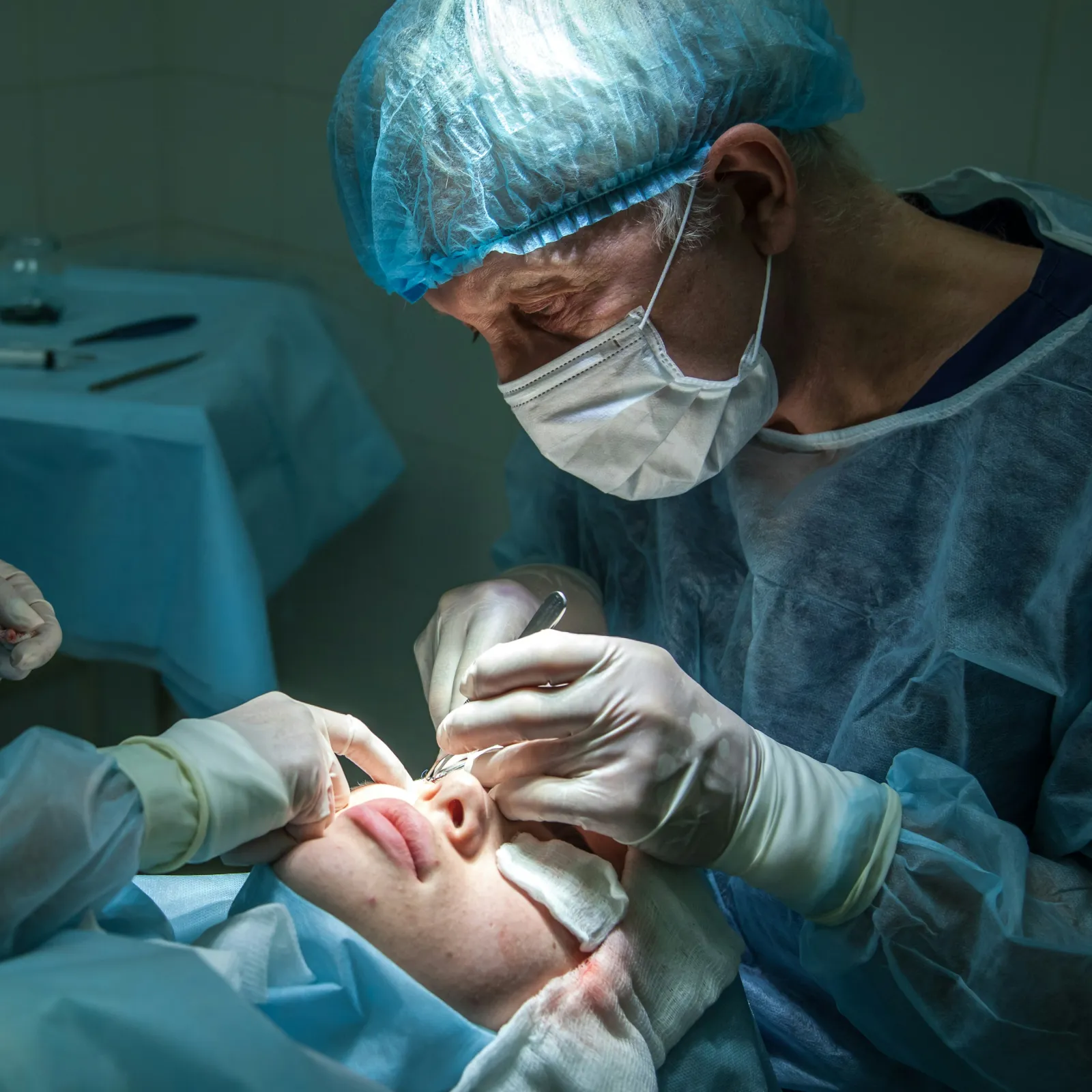 a dentist examining a patient